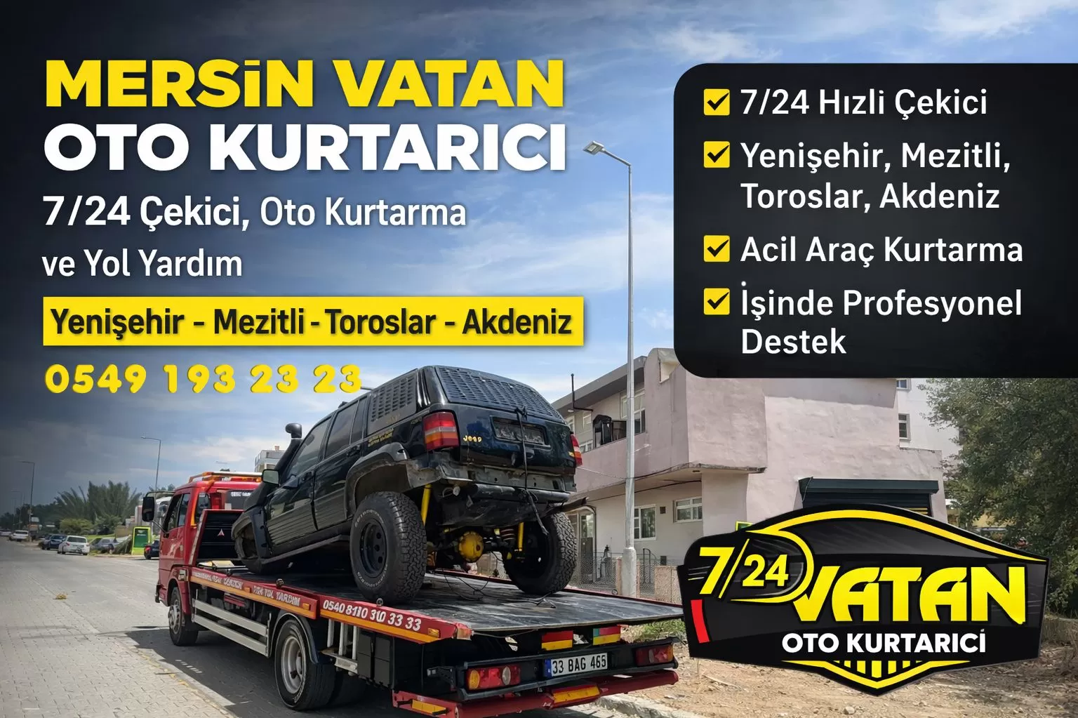 Mersin Vatan Oto Kurtarıcı, 7/24 Çekici, Oto Kurtarma ve Yol Yardım